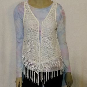 Cute little off white hippie, fringy vest